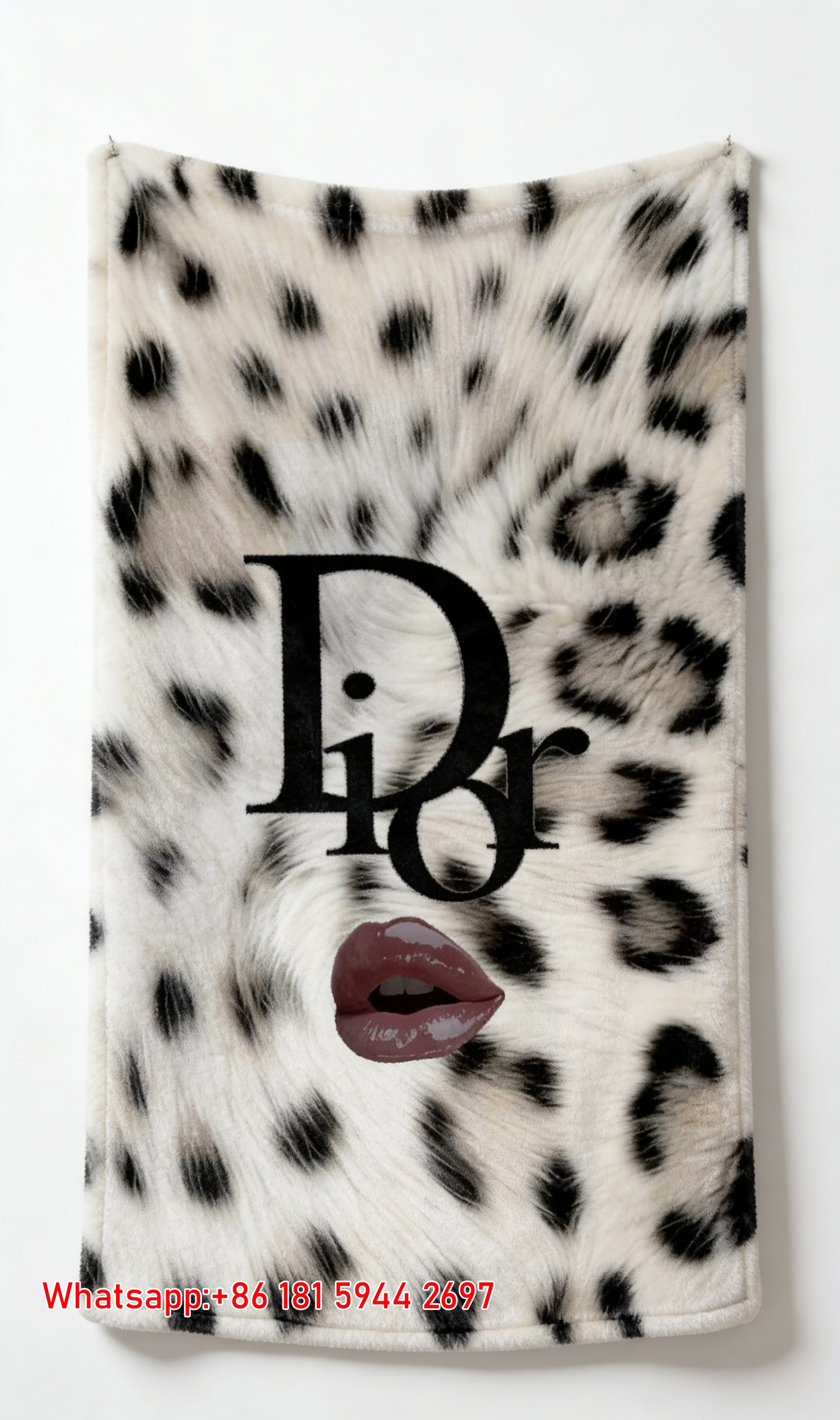 Dior Leopard Print Lips Flannel Sofa Throw Blanket D369